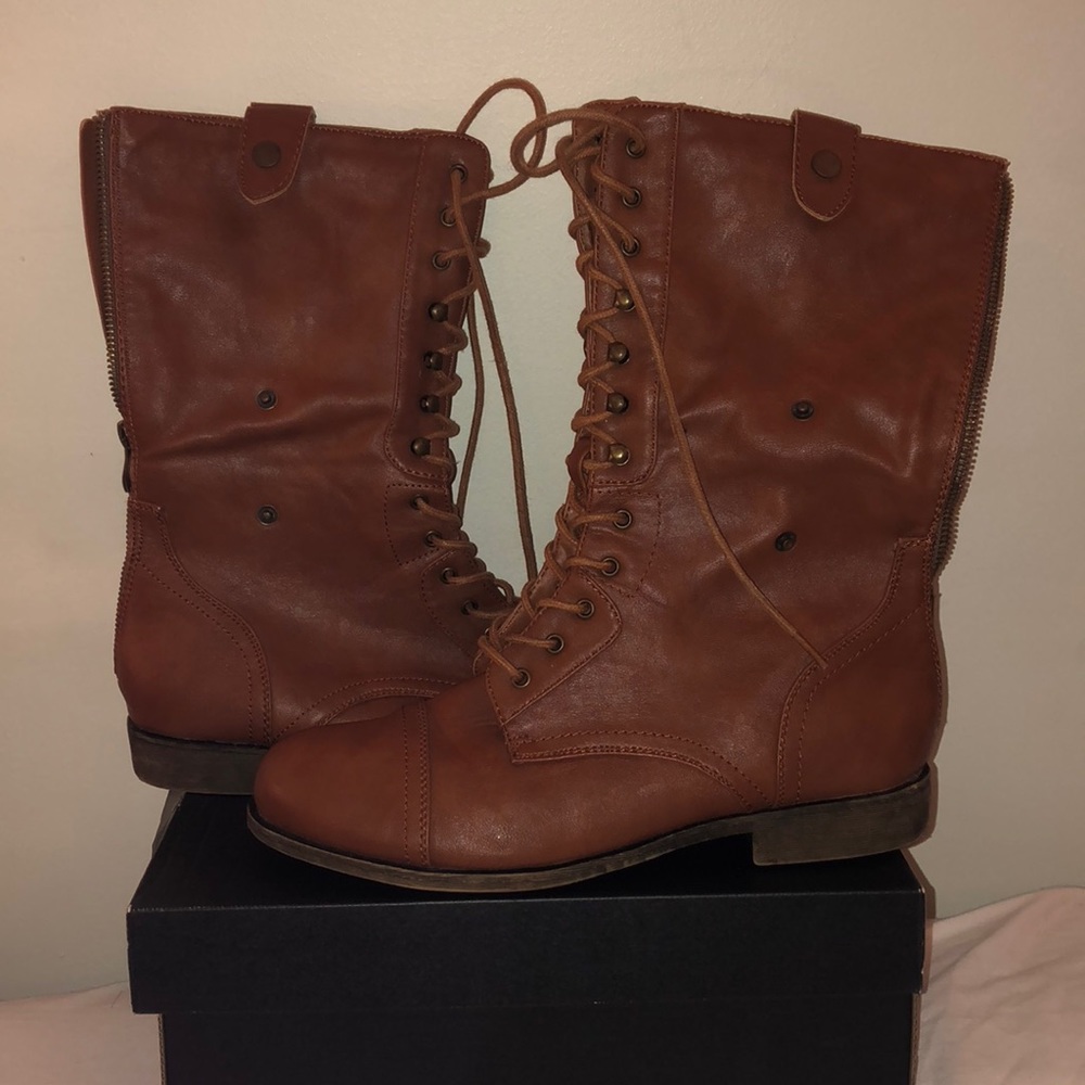 Lace up brown combat boots, size 9.5 women’s US
